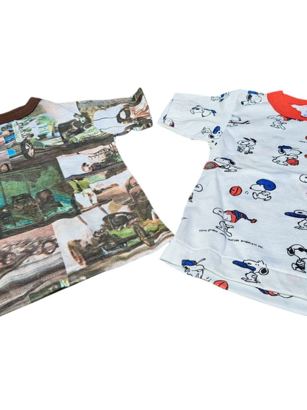 Vintage Kids 6-7 Snoopy & Racing Prints Mix Set Of 2 1950's collectible